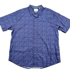 Paperdenim‎ & Cloth Button Down Mens 2X Navy Blue Excellent Floral Stretch Shirt